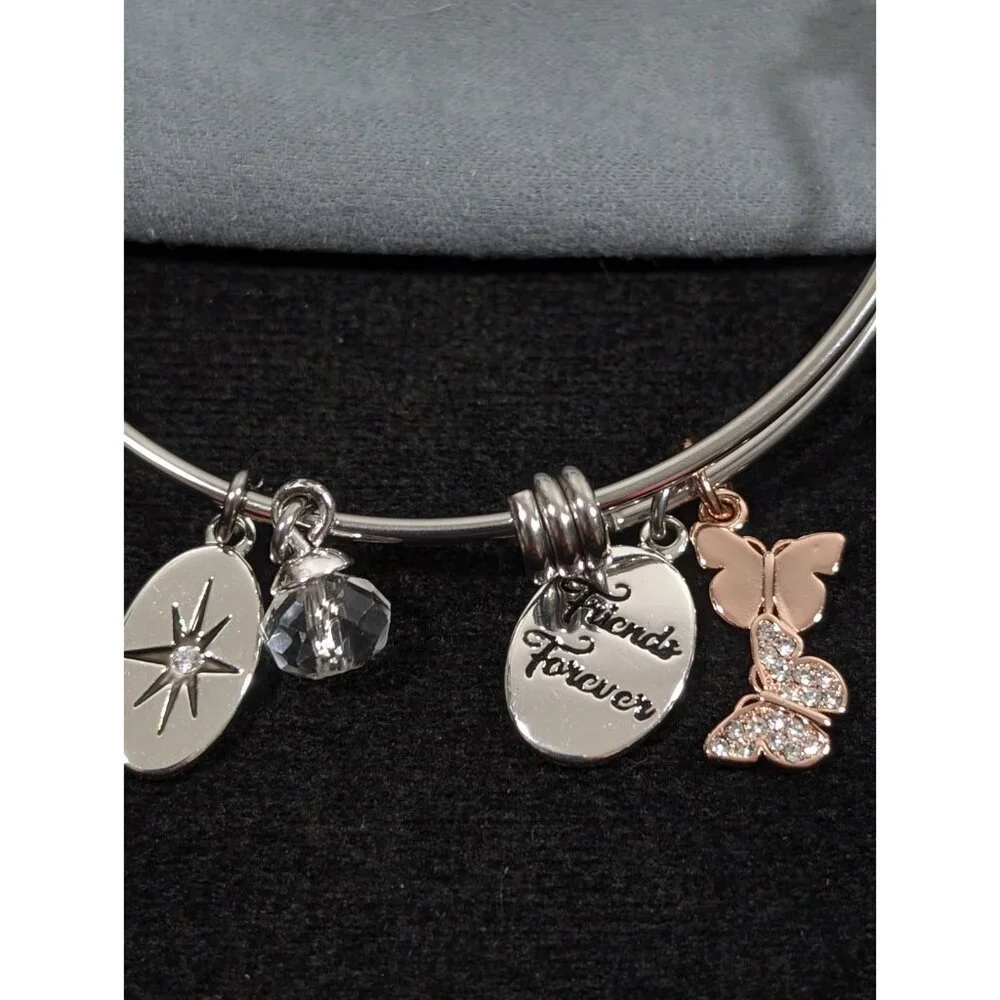 Believe by Brilliance Friends Forever Butterfly‎ Charm Bangle Bracelet 7 inch